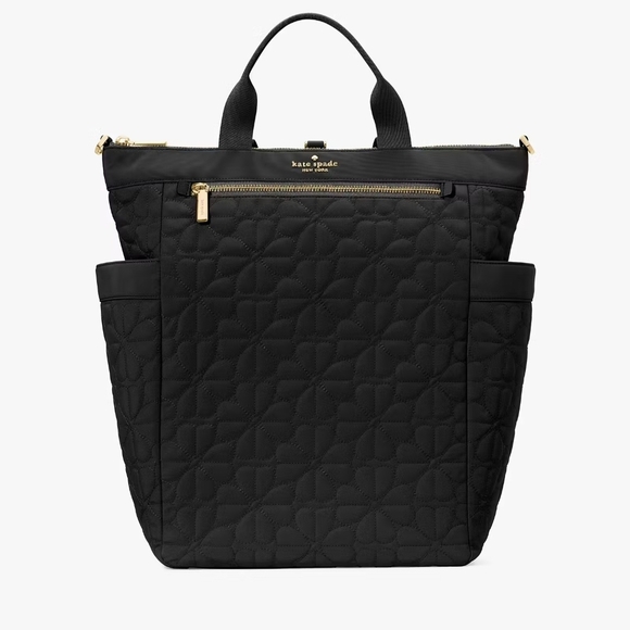 Kate Spade Flower Quilted Fabric Convertible Backpack with Gold Accents, NWT - Picture 1 of 6